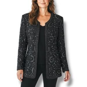 Vintage Women’s Size M Black 100% Silk Beaded Paisley Design Evening Jacket